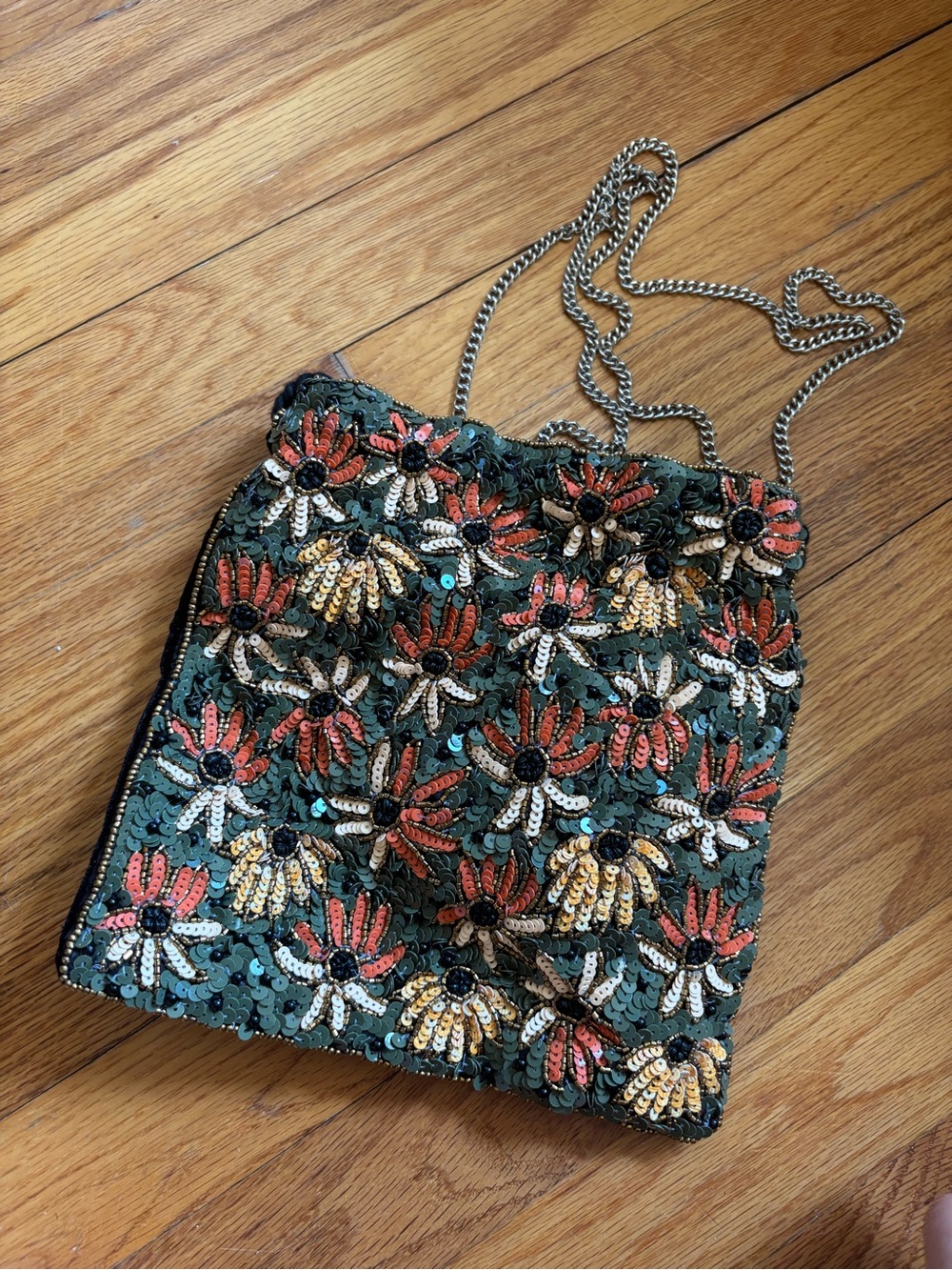 Floral Sequin Crossbody Bag /Clutch- Green, Coral, Cream
